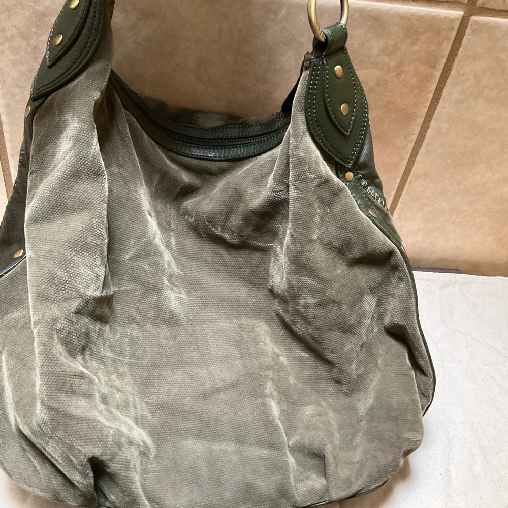 *REHAB* Tommy Hilfiger Vintage y2k bag Olive GREEN stripped Satchel Handbag - Picture 8 of 16